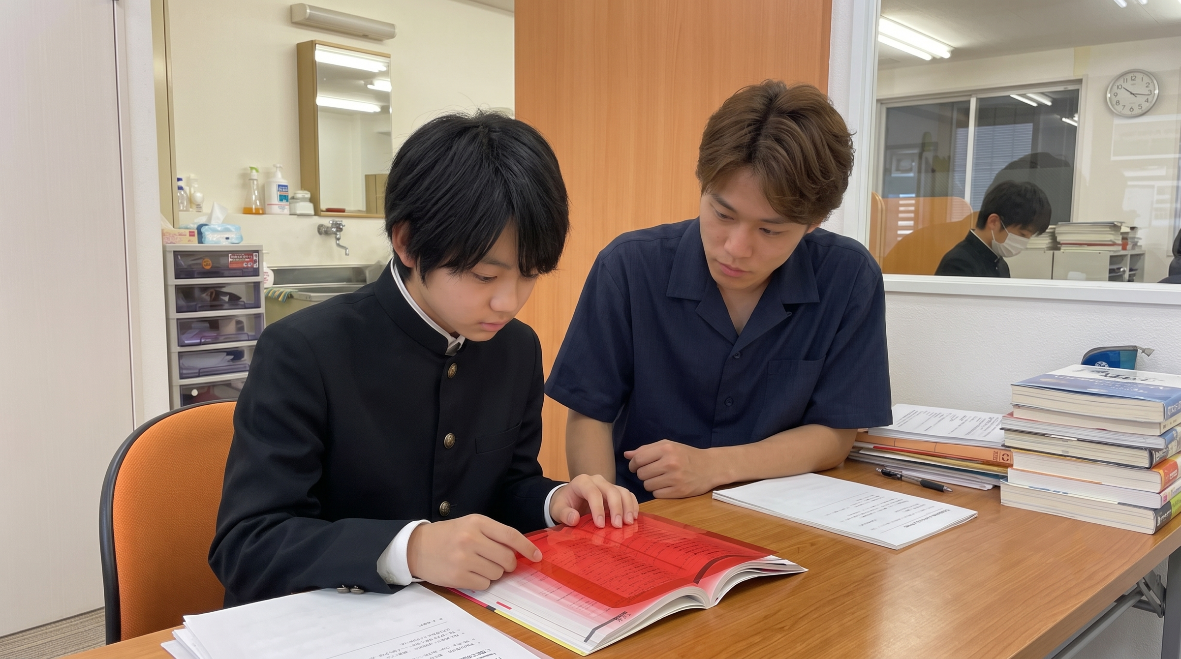 講師と生徒が一緒に学習している様子